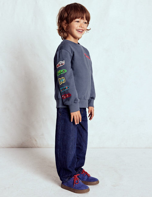 Applique Sweatshirt-Vintage Indigo Cars